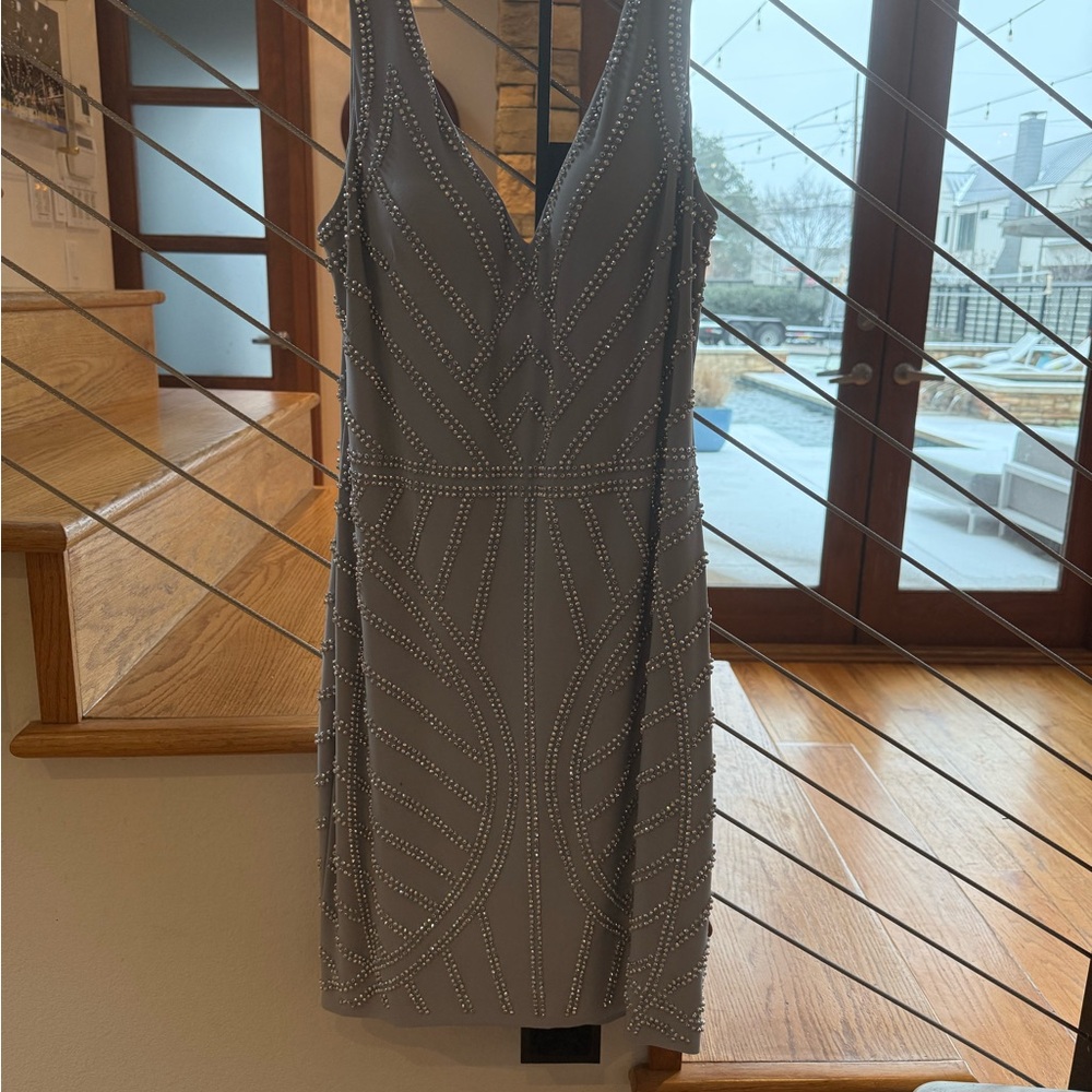 Aqua Gray Beaded Mini Dress